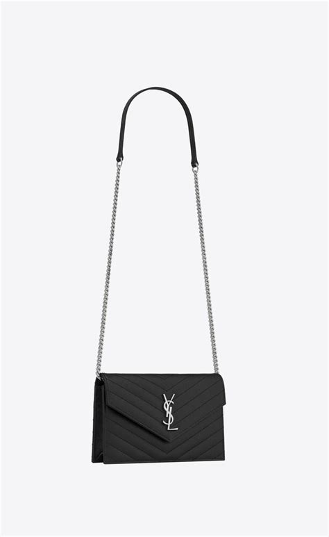 ysl envelope chain wallet in grain de poudre embossed leather|YSL uptown wallet on chain.